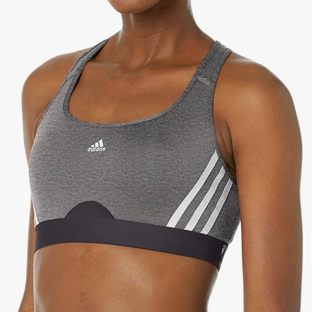 NWT- Adidas Medium Support Racer Back 3 Stripe Sports Bra
